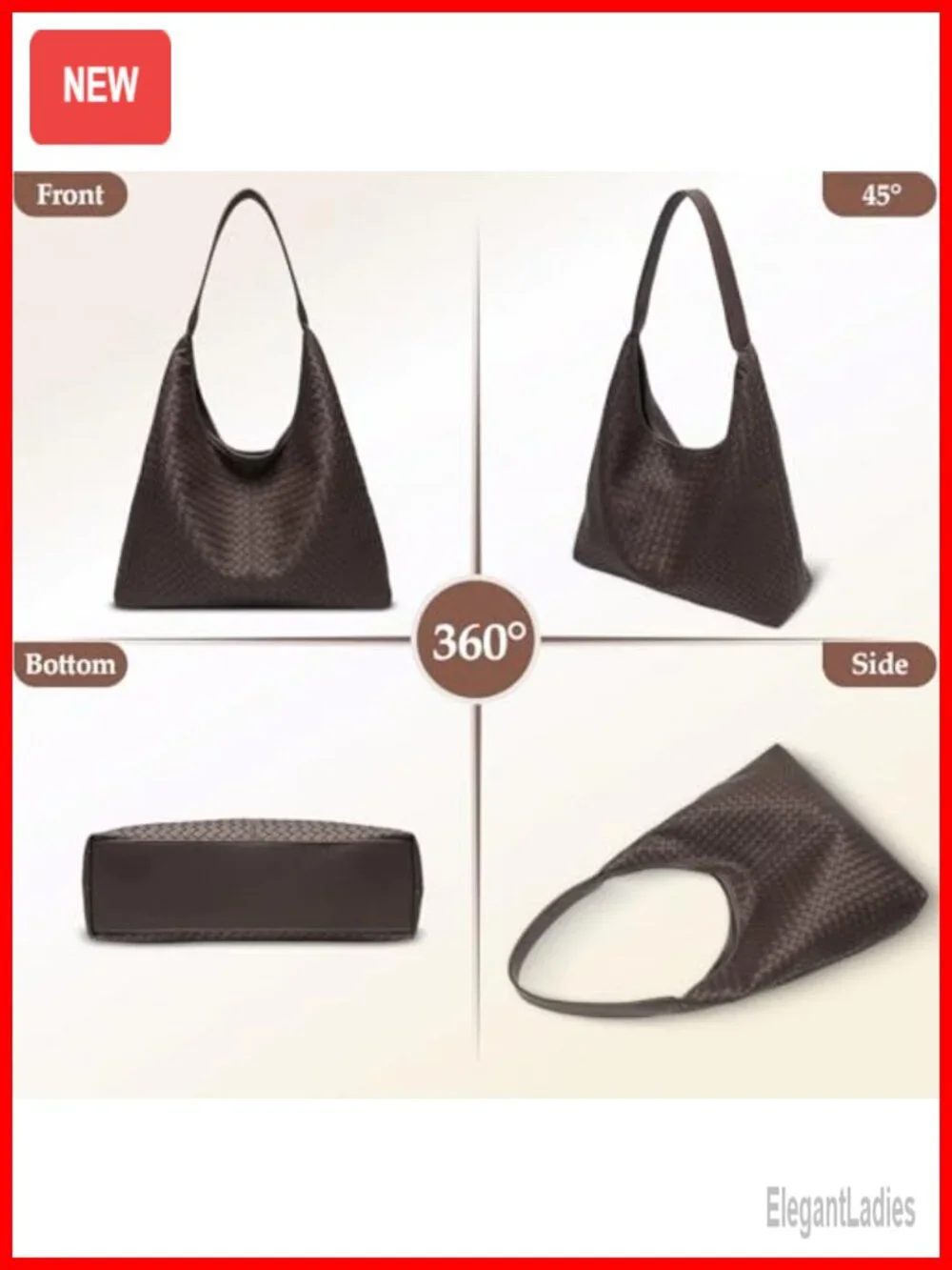 Woven Textured Vegan Leather Hobo Tote Bag Large Slouchy Purse Women
